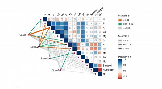 ggcor包作图 | 相关性热图 | mental分析图