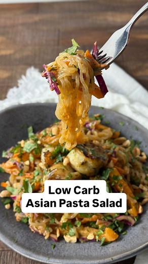 Bobby Parrish on Instagram: "Low Carb Asian Pasta Salad🍲 Perfect for meal prep (it tastes even better the next day) or a quick, light lunch! Save this recipe and share it with your friends because you’re gonna want to make it on repeat. Ingredients: Protein: Shrimp Peanut Dressing: 3 tbsp peanut butter 2 tbsp honey 2 tbsp sesame oil 2 tbsp rice vinegar 4 tbsp tamari soy sauce 1 tsp fresh ginger, grated 1 tsp minced garlic ½ lime squeezed Chopped peanuts for garnish 1 tsp sriracha (optional) Noo