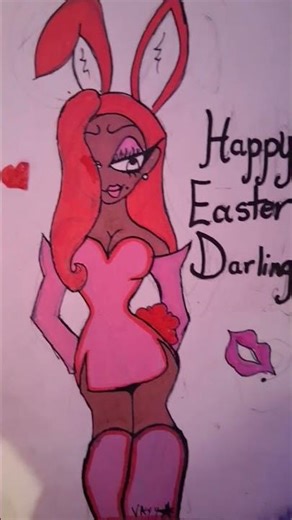 HAPPY EASTER YALLL I drew Jessica rabbit as a pink Easter bunny!