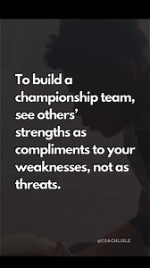 Building a strong team means recognizing that others’ strengths fill in your gaps—they don’t threaten your role. True leadership sees teammates as assets, not competition. Embrace what each person brings, and watch your team soar. 💪 #Teamwork #Leadership | Matt Lisle