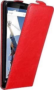Case Compatible with Motorola Nexus 6 in Apple RED - Flip Style Case with Magnetic Closure - Wallet Etui Cover Pouch PU Leather Flip