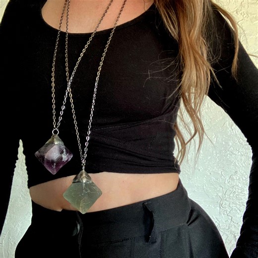 Massive Rainbow Fluorite Octahedron Crystal Necklace - Etsy