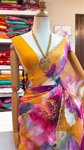 Exquisite Pure Chiffon Saree with Handwork | Worldwide Shipping