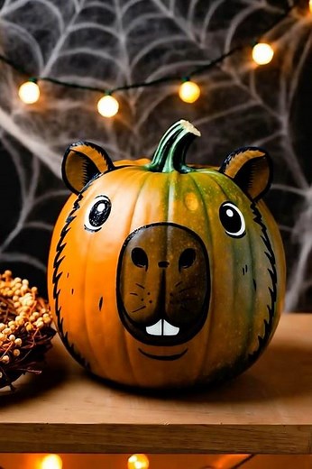 Capybara Pumpkin DIY! 🎃🎨 The Cutest Halloween Decoration EVER! 💖✨ #shorts