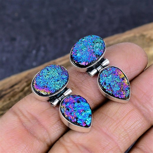 Titanium Druzy Stud Earrings: Sparkling Gemstone Jewelry - Etsy