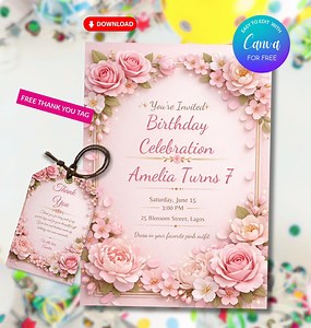 Floral Birthday Invitation Template, Editable Garden Party Invite (canva Download) - Etsy