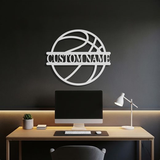 Custom Metal Name Wall Art for Men, Masculine Basketball Line Design, Personalized Home Decor, Gift for Him, Man Cave, Housewarming Gift - Etsy