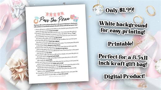 Pass the Prize Bridal Shower Game: Fun for Large Crowds (digital) - Etsy