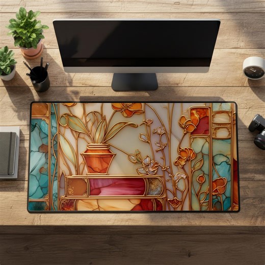 Stained Glass Bookish Desk Mat, Home Office Keyboard Accessories Book Lover Decor - Etsy