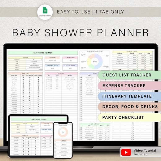 Baby Shower Planner Spreadsheet Template Google Sheets Digital Baby Shower Party Organiser Checklist Budget Tracker Guest List Decor Food - Etsy