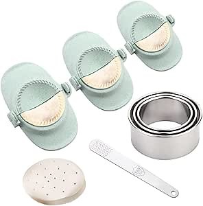 3Sizes Manual Dumpling Press Molds - Dumpling Press Tool Set with Round Dough Cutter&Stuffing Spoon for Pressing Dumpling Skins Wrapping Dumplings(Blue Set)
