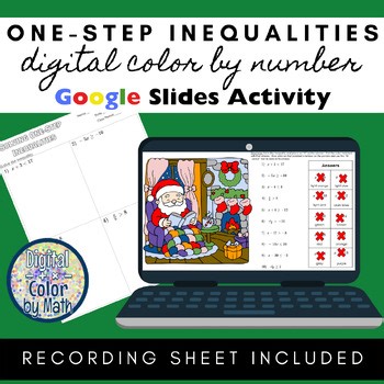 Digital Color by Number: One-Step Inequalities - Christmas Holiday Santa