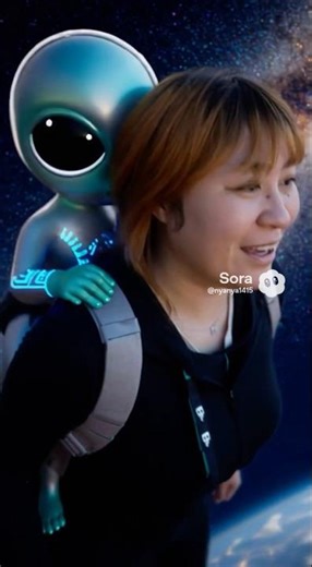 月への階段を登る、にゃにゃとエイリアン #shorts #おすすめにのりたい #おすNyanya and the Alien Climbing the Stairs to the Moon #ai