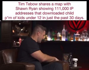 Tim Tebow shares a map with Shawn Ryan showing 111,000 IP addresses that downloaded child p*rn of kids under 12 in just the past 30 days. This is horrifying. “55% to 85% are also hands-on offenders. And your average offender has 13 victims in their lifetime, 13 victims.” “Every one of those red dots is a boy or girl that is suffering on the other end of what they’re sharing, downloading, or distributing.” Video: @ShawnRyan762 | The Real Deal of Parenting
