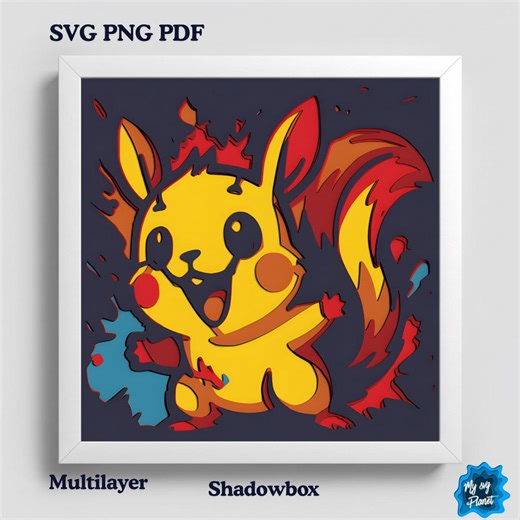 Cute Electric Mouse Shadow Box Svg,layered Anime Style Shadow Box, Multilayer Paper Cut SVG, Cricut Silhouette Laser Cut File - Etsy