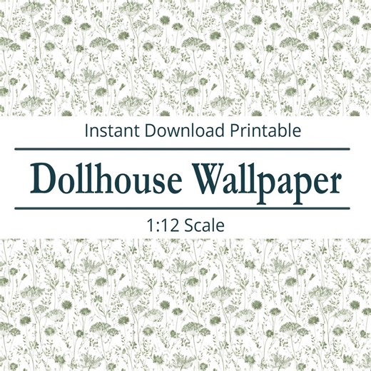 Printable Dollhouse Wallpaper 1:12 Scale | White & Sage Green Botanical Miniature Wall Paper | Instant Download Mini Decor - Etsy