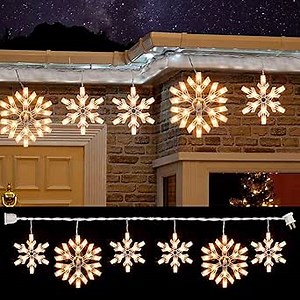 FUNPENY 8.5 FT Snowflake String Lights with 6 Drops, 100 Lights Connectable Christmas Icicle Lights Plug in, Fairy Curtain Lights for Outdoor Indoor Xmas Home Party Wedding Decorations (Warm White)