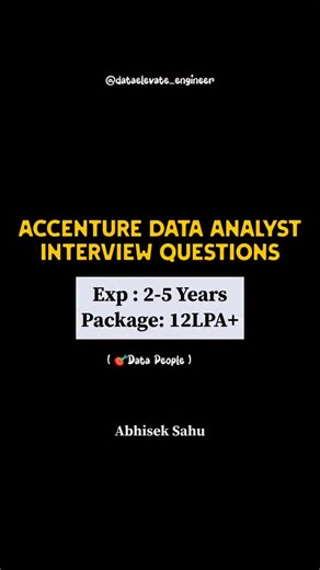 Abhisek Sahu on Instagram: "Accenture Data Analyst Interview Questions!! . 👉 Follow & Comment 'send' to get this directly in your dm !! . 👉Dear Data Analysts , Spend Around 2–3 hours per day , that covers SQL, Excel, Power BI, Python (Pandas, NumPy), Data Visualization, Statistics, Projects, and Portfolio building. 👉 Tools : SQL • Excel • Power BI • Python • Pandas • NumPy • Matplotlib • Seaborn • Plotly • GitHub . . [ Google , Accenture, tcs, infosys, Interview, Salary ,data analyst, hiring,