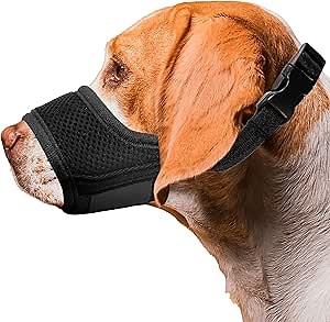 Seyezo Soft Breathable Dog Muzzle - Air Mesh Nylon, Adjustable, 6 Sizes (Black, XL)