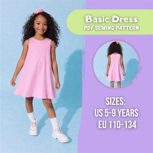 Basic Girl's Dress PDF Sewing Pattern | Simple and Easy | No Zipper Dress - Etsy UK
