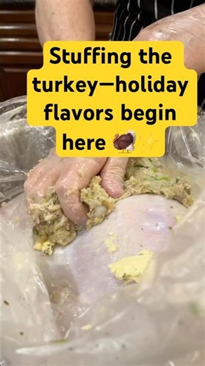 Stuffing the turkey—holiday flavors begin here 🦃 #turkey #ytshort #stuffing