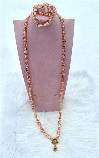 African Nigerian Crystal Bead Necklace With Pendant and 2 Bracelets /groom/ Guest /wedding - Etsy