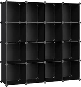 SONGMICS Cube Storage Organizer, Set of 16 Plastic Cubes, Closet Organizers and Storage, Room Organization, Bedroom Living Room, 12.2 x 48.4 x 48.4 Inches, Black ULPC44BK