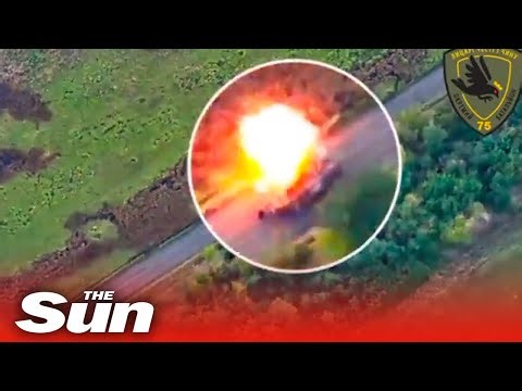 Russian tank EXPLODES in ball of flames after Ukrainian missile strike