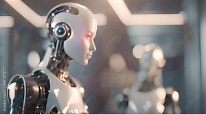 robot artificial intelligence development and machine learning concept robot view