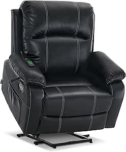 MCombo Small-Wide Power Lift Recliner Chair with Massage and Heat for Petite Elderly People, 3 Positions, 2 Side Pockets, USB Ports, Faux Leather R7410 (Black, Small-Wide)