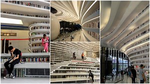 Tianjin Binhai Library in China has over 1 million books with very tall shelves