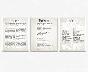 Wallbuddy Psalm 91 23 & Psalm 27 Scripture Bible Verse Wall Art, Home Decor Wall Collage Christian Bible Quote Prints Spiritual Gifts Home Scripture Signs Wall Artwork Ready to Frame Art Bible Verses (12 x 16)