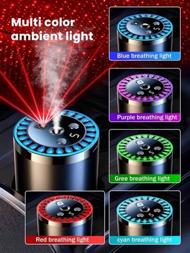 Smart Car Diffuser With Star Projection Light, 5 Working Modes, USB Automatic Car Mounted Aromatherapy Machine, Mini Car Air Humidifier, Fragrant Essential Oil Diffuser, Concentration Adjustable, Automatic Start And Stop, Built-In Battery, Color LED Ring, USB Rechargeable, Suitable For Cars, Offices, Toilets, Bedrooms, Pet Rooms, 5 Kinds Of Essential Oils | SHEIN