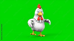 Cartoon Chicken Standing and Acting on Green Screen Background, Perfect for Animators and Digital Artists Who Need Stock Animations