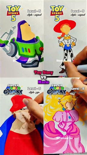 Drawing Buzz Lightyear, Jessie, Mario, Peach in different Levels #art #drawing #shorts #howtodraw