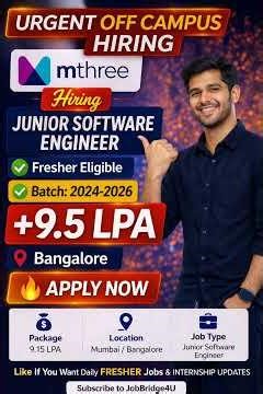 mthree Off Campus Drive 2026 | Junior Software Engineer | 9.5 LPA | Freshers Apply
