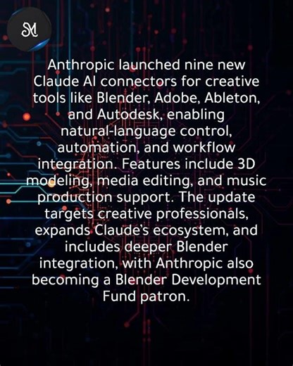 Anthropic adds 9 Claude connectors for tools like Blender and Adobe