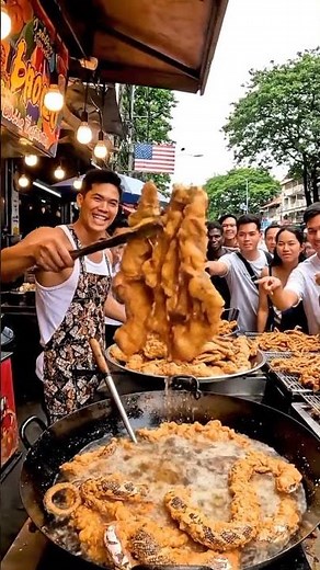 fried python with crispy melted flour