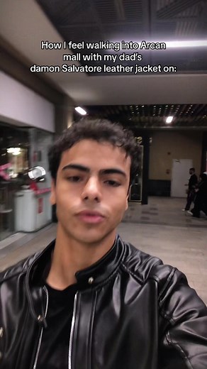 Walking into Arcan Mall in Damon's Leather Jacket