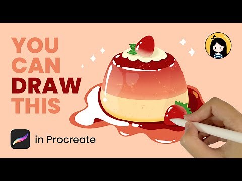 How to Draw A Cute Strawberry Pudding, Dessert in Procreate | Easy Tutorial for Beginner
