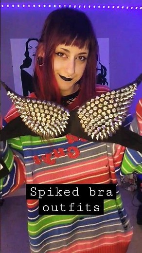 Styling a spiked bra 🖤 #fashion #beauty #makeup #goth #metal #alternative #emo