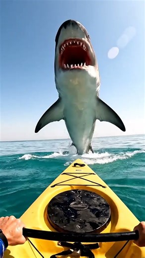POV: Kayaker films shark breach inches from face 📱🦈 #shark
