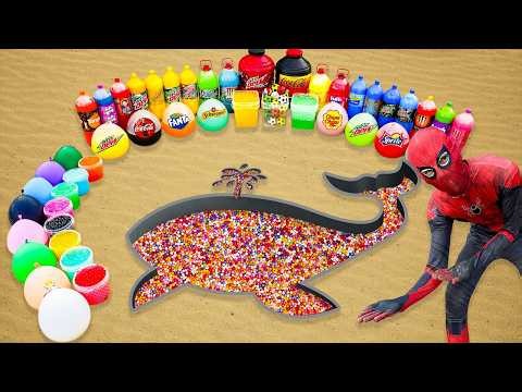 Spiderman & Big Toothpaste Eruption from Whale hole, Giant 7up, Coca Cola vs Mentos & Popular Sodas