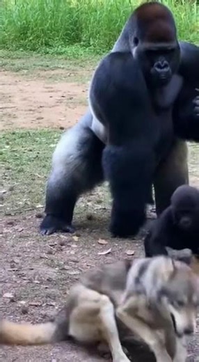 Gorilla Defends His Baby from a Wolf 🦍🐺 #ia