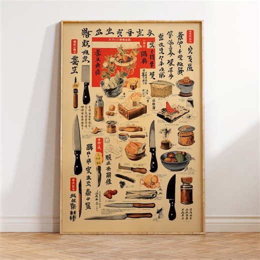 Japanese Kitchen Utensils Poster: Vintage Style Culinary Illustration - Etsy