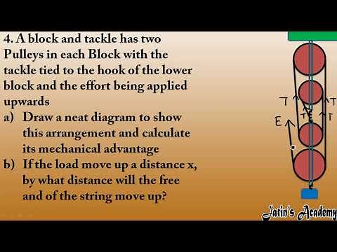 4. A block and tackle has two Pulleys in each Block with the tackle tied to the hook of the lower