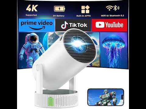 Mini Projector Battery Powered,Projector with WiFi and Bluetooth,4K Projector for Bedroom