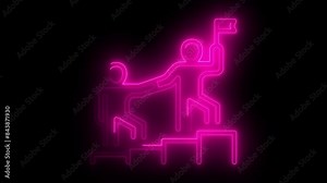 Neon Glowing Teamwork and Leadership Icon in Blue – Bright Illuminated Sign on Black Background, Perfect for Business Presentations, Motivational Graphics, and Team Building Concepts.