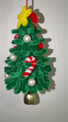 Handmade Plush Christmas Tree Car Mirror Charm | Pipe Cleaner Ornament | Candy Cane & Pearl Details | Holiday Car Decor | Christmas Ornament - Etsy