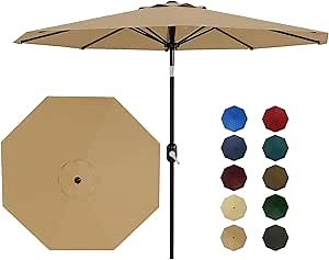 7.5-FT Outdoor Patio Umbrella with Push Button Tilt & Crank - Heavy-Duty Market Umbrella for Table, Garden, Pool, Deck, Backyard - 6 Sturdy Ribs,UV Protection & Waterproof Fabric,Tan